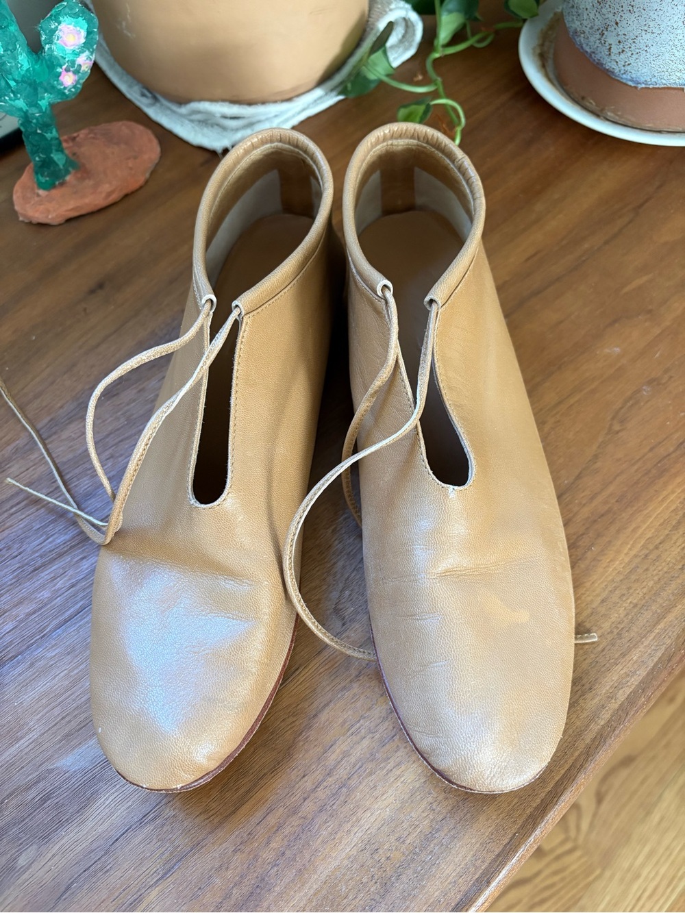MARTINIANO Tie Booties Boots camel ankle leather sz 39 8.5 9